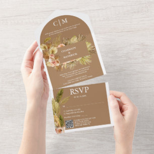 Elegant Brown Sugar Monogram QR Code Arch Bröllop