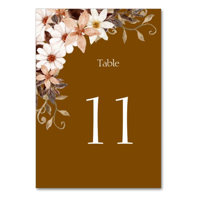 Elegant Brown Table Number Card Bordsnummer (Framsidan)