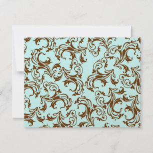 Elegant Brown Vintage Damask på Light Aqua Blue OSA Kort