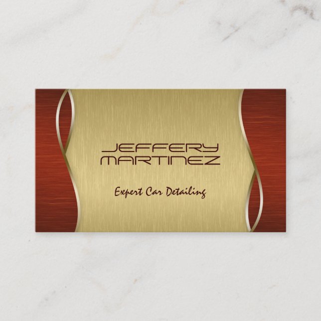 Elegant Brown Wood, Metallic Guld Background Visitkort (Framsida)