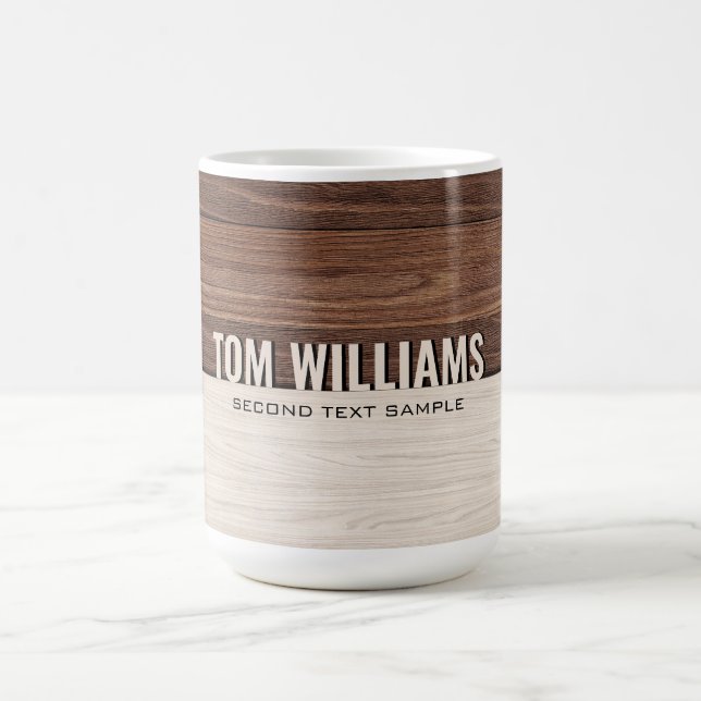 Elegant Brown Wood Struktur Modern Stil Monogram Magisk Mugg (Center)