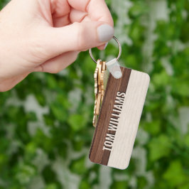 Elegant Brown Wood Struktur Modern Stil Monogram Nyckelring