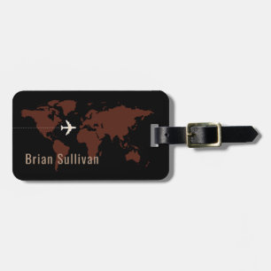 Elegant Brown World Map Travel Agent Luggage Tag Bagagebricka