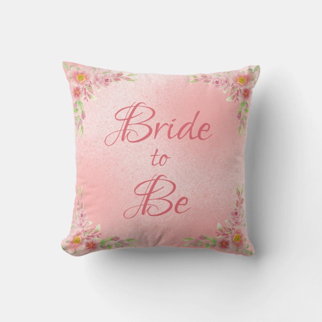 Elegant Brud Att Bli Rosa Blommig Akvarell  Kudde (Framsida)