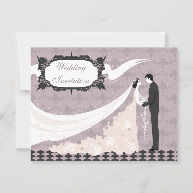 Elegant brud & brudgumvektorbröllop inbjudningar (Framsida)