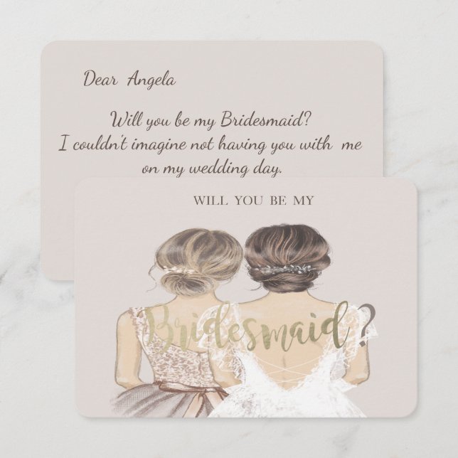 Elegant brud & brudtärna, Brudtärna-kort Inbjudningar (Fram/baksida)