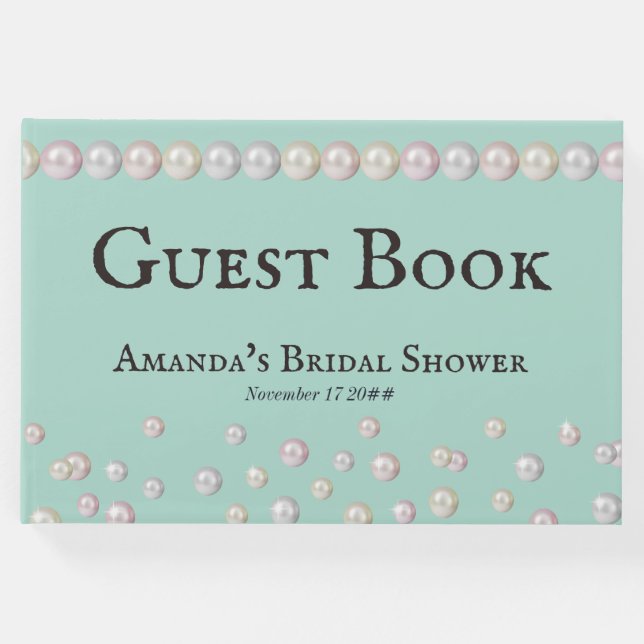 Elegant Brud & Co Tealblå Pärl Bröllopsfest Gästböcker (Framsida)