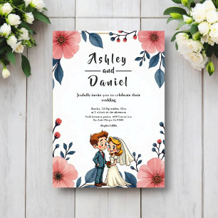Elegant Brud Groom Chic Vattenfärg Blommig Bröllop Inbjudningar