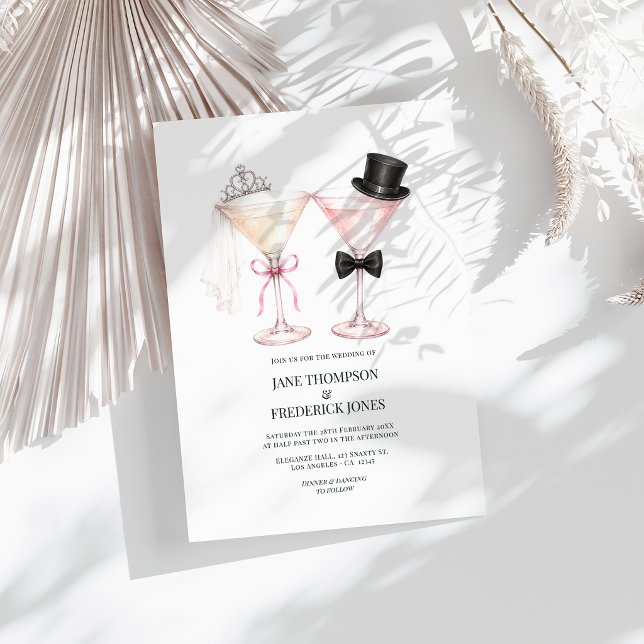 Elegant Brud Groom Martini Cocktail Bröllop Inbjudningar (Elegant Bride Groom Martini Cocktail Wedding Invitation)