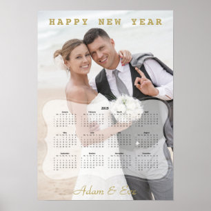 Elegant brud och brudgum foto mini kalender poster