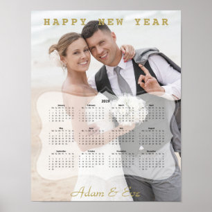 Elegant brud och brudgum foto mini kalender poster