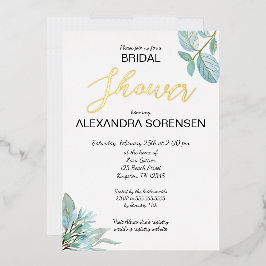 Elegant Brud Sage och Guld Shower Foil Inbjudan