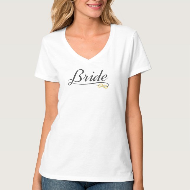 Elegant brud vigsel kalligrafi | V-ringad t-shirt (Framsida)