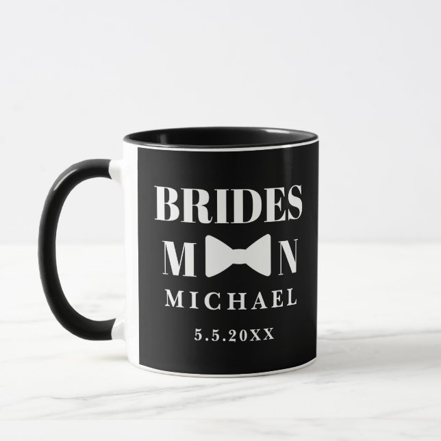 elegant brudgum bröllop svart vit båge chic mugg (Vänster)