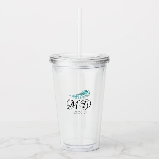 Elegant brudpar Palmblad årsdag Take Away Mugg (Framsida)