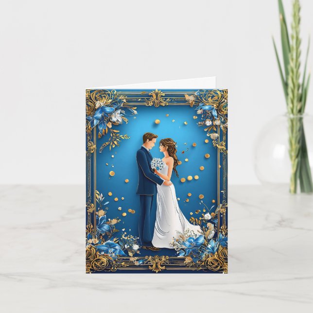 Elegant brudpar som kramas med blomster ram inbjudan (Framsida)