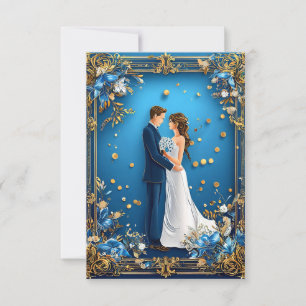 Elegant brudpar som omfamnar med blomster ram inbjudningar