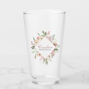 Elegant Brudtärna Rosa Blommig Personlig Glaskopp