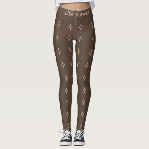 Elegant Brun & Beige Abstrakt Blomma Leggings