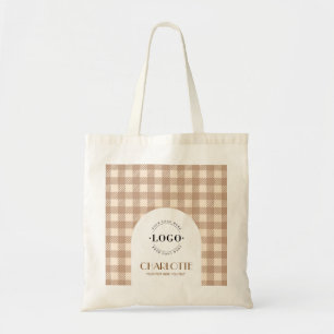 Elegant brun beige Gingham proper Logo Business Tygkasse
