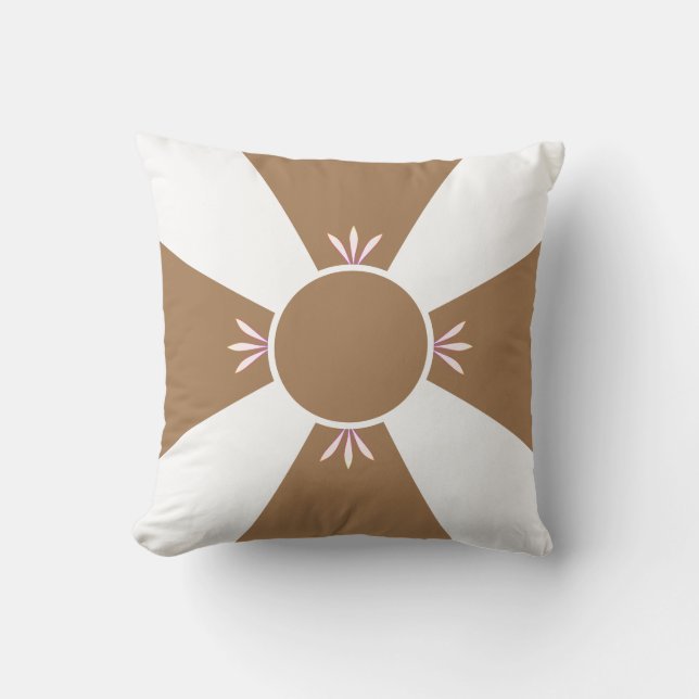 Elegant Brun Beige Kors på Vit Kudde (Framsida)