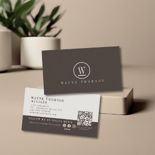 Elegant Brun Beige Monogram med minimal Mörk Visitkort