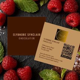 Elegant Brun Chocolatier Socialt Logo QR-kod Fyrkantigt Visitkort