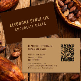 Elegant Brun Choklad Tillverkare Social Icon QR-ko Visitkort