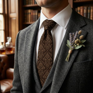 Elegant Brun Damask Klassisk Herr Slips