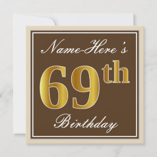 Elegant, Brun, Falsk Guld 69-årsdag + Namn Inbjudningar
