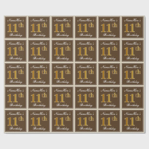 Elegant, Brun, Falskt Guld 11-årsdag + Namn Presentpapper