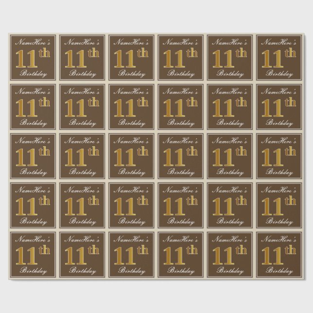 Elegant, Brun, Falskt Guld 11-årsdag + Namn Presentpapper (Platt)
