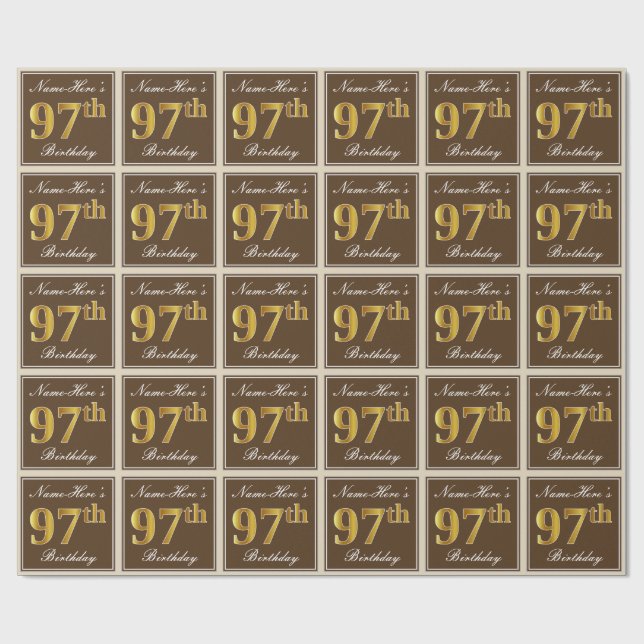Elegant, Brun, Falskt Guld 97-årsdag + Namn Presentpapper (Platt)