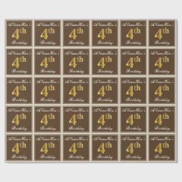 Elegant, Brun, Faux Guld 4e födelsedagen + Namn Presentpapper