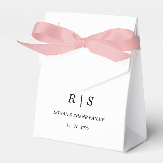 Elegant brun förmånslåda med vit monogram presentaskar (Framsidan Sidan)