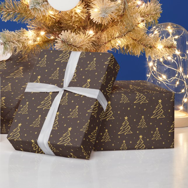 Elegant Brun Guld Julgran Mönster Presentpapper (Helgdagar)