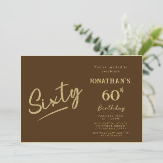 Elegant Brun Guld Penselskrift 60-årsdag Inbjudningar