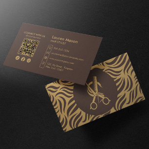 Elegant Brun Hårstylist Frisör QR-kod Visitkort