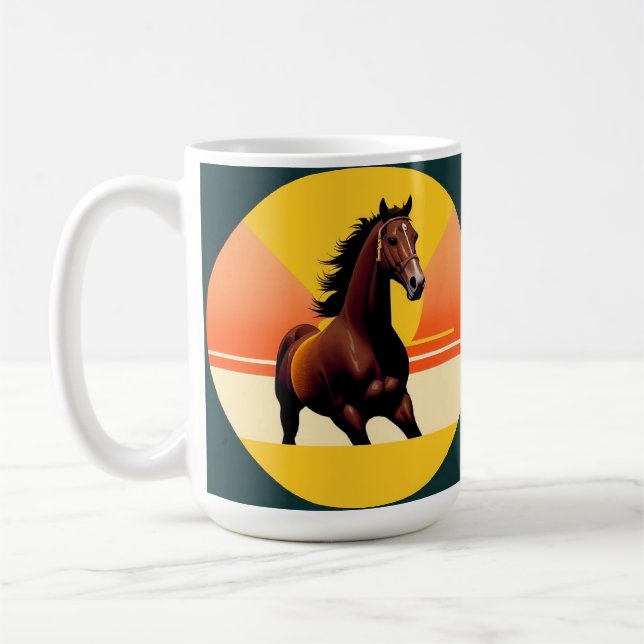 Elegant Brun Häst i Levande Solnedgång Kaffemugg (Vänster)