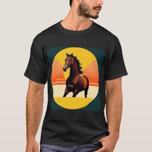 Elegant Brun Häst i Levande Solnedgång T Shirt