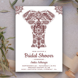 Elegant Brun Henna Elefant Bröllopsdusch Inbjudan