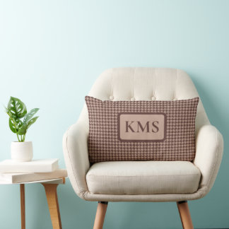 Elegant Brun Hundtandsmönster Monogram Klassisk Pr Lumbarkudde