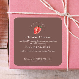 Elegant Brun Jordgubb Bageri Ingrediens Fyrkantigt Klistermärke