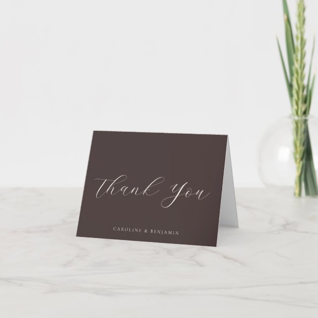 Elegant Brun Kalligrafi Bröllopsmeddelande Tack Kort (Framsida)