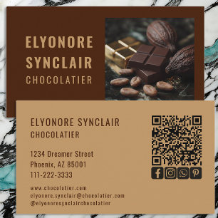 Elegant Brun Karamell Chocolatier Foto Social QR Visitkort