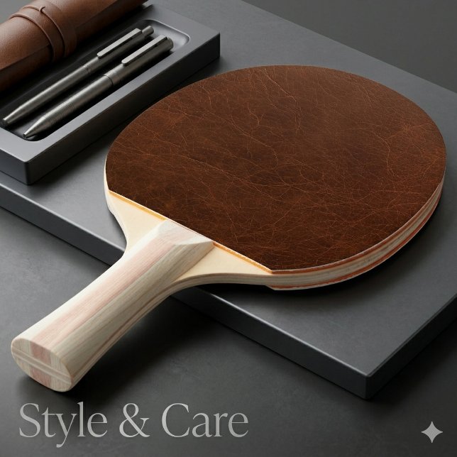 Elegant brun läderfinishstruktur pingisracket (Elegant Brown Leather Finish Texture Ping Pong Paddle)