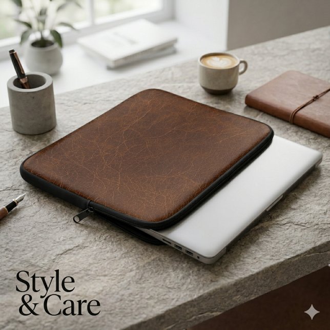 Elegant Brun Läderstruktur Laptop Fodral (Elegant Brown Leather Texture Laptop Sleeve)