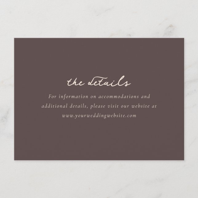 Elegant Brun Minimalistisk Bröllopsdetaljkort Tilläggskort (Framsida)