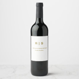 Elegant Brun Monogram Bröllop Vinflaska Etikett