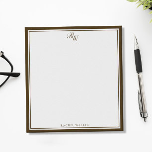 Elegant Brun Monogram Två Kantlinjer Anteckningsblock
